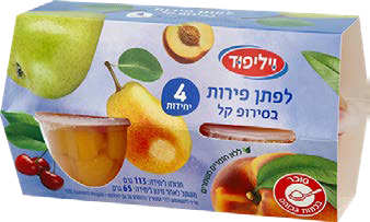 רביעיית לפתן פירות בסירופ קל, 113/65 גרם ליחידה